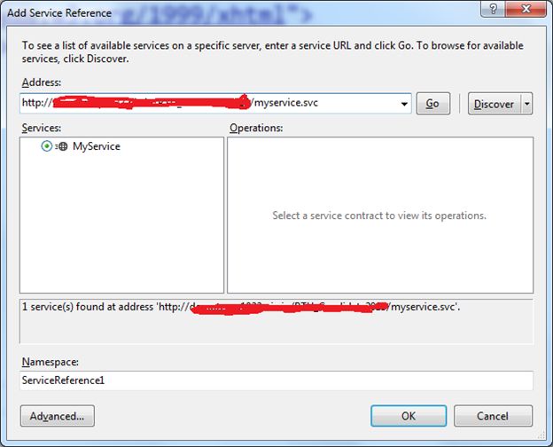 URL of the WCF service
